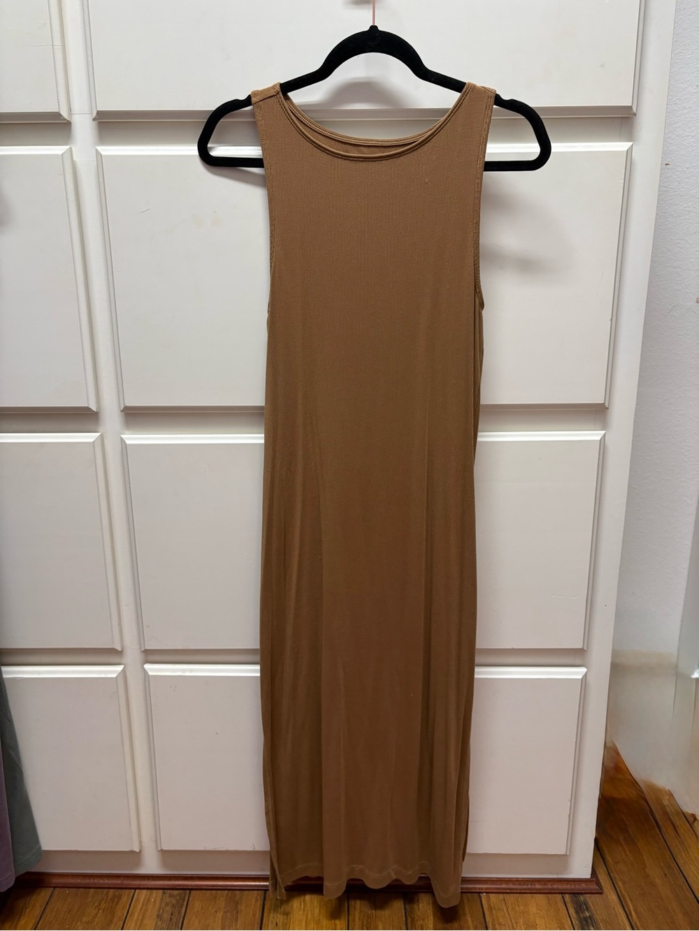 Travis Mathew Sleeveless Ribbed Maxi Dress in Camel Brown